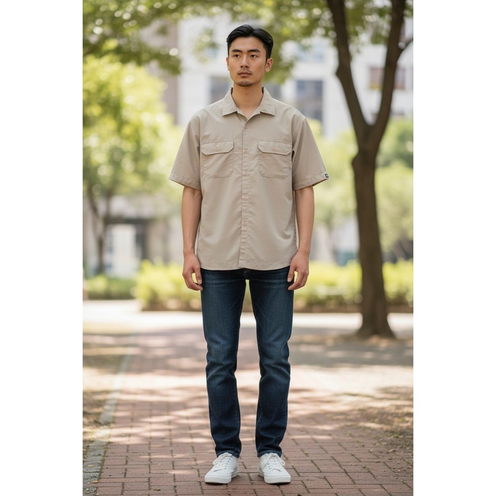 The North Face Button-Up Shirt Medium Beige Short Sleeve Hiking Camping